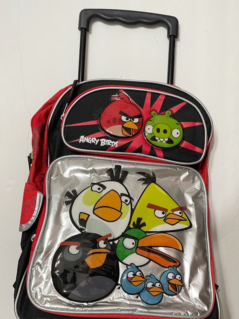 Angry Birds 16" Large Rolling Backpack,Silver New School Bag,New With Tag!